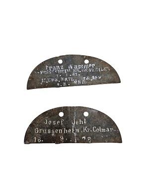 militaria : 2 Plaques d'identité allemande ALSACE